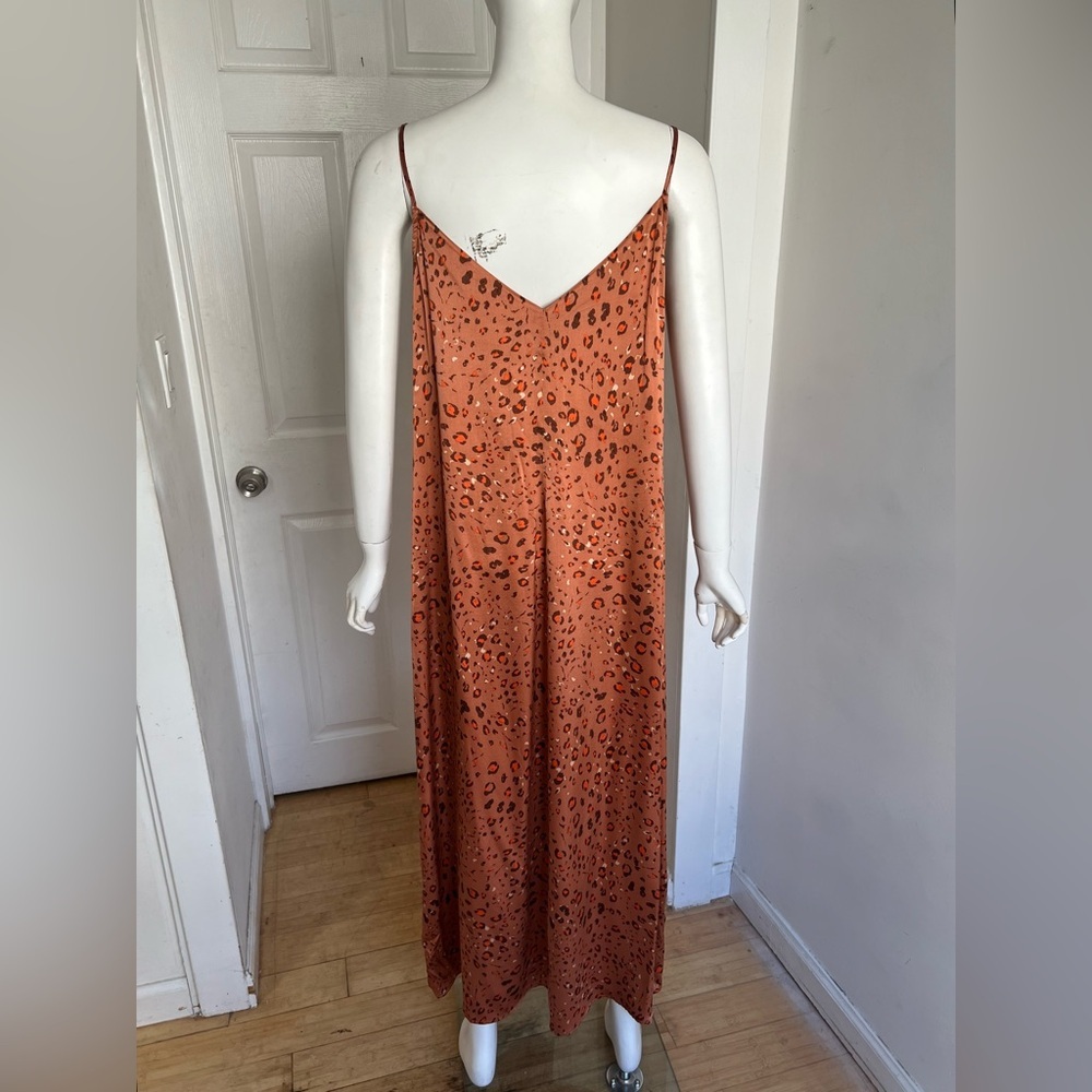 Scanlan Theodore Women Leopard Print Slip Midi Dress Orange Silk Sz 8 US Luxury - Picture 6 of 12
